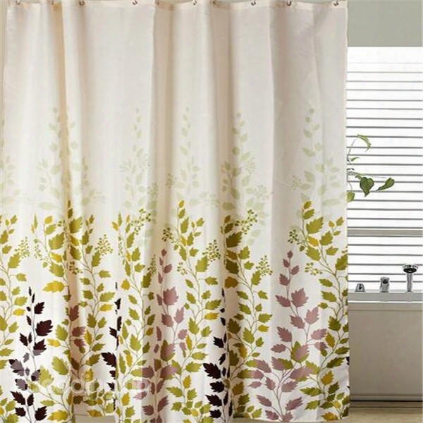 Colorful Leaves Printed Polyester Bathroom Shower Curtain