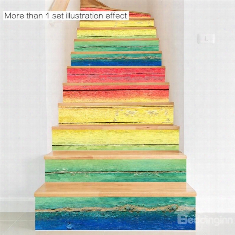 Colorful Rainbow Pattern 6-piece 3d Pvc Waterproof Stair Mural