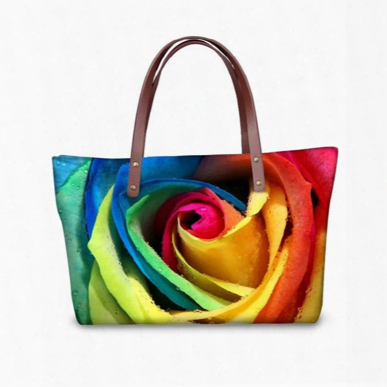Colorful Rose Flowering Personality Waterp Roof Sturdy 3d Printed For Women Girls Shouldeer Handbags