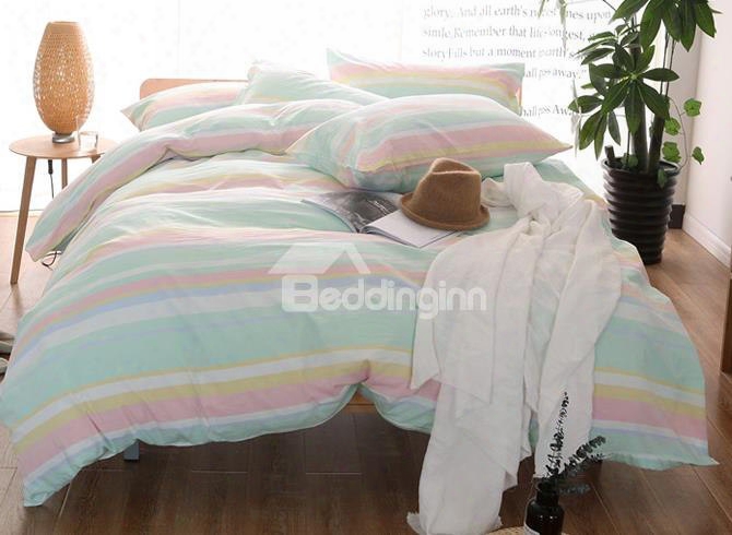 Colorful Stripes Print Modern Simple Style Cotton 4-piece Bedding Sets