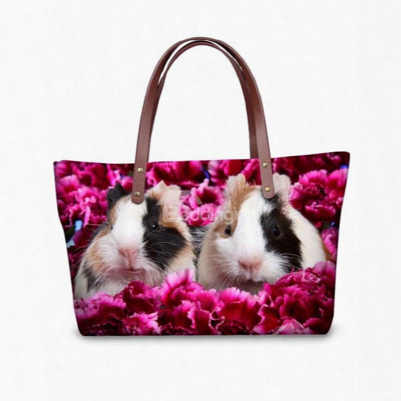 Couple Guinea Pig Floral Waterproof Sturdy 3d Printed For Women Girls Shoulder Handbags