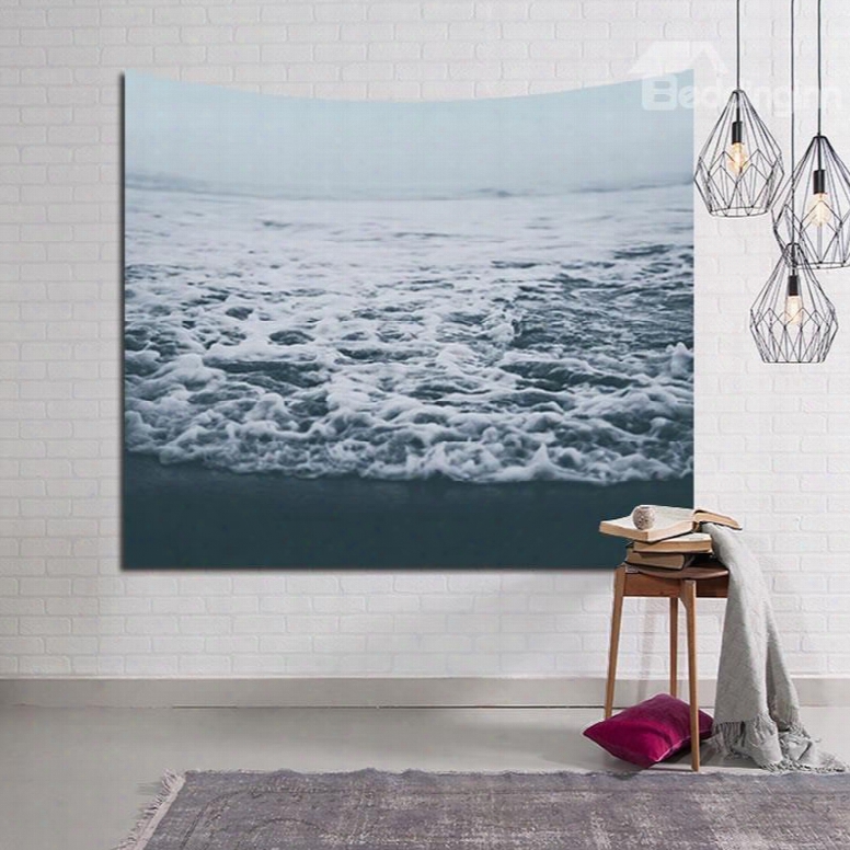 Crashing Sea Waves Cloudy Day Decorative Hanging Wall Tapestry