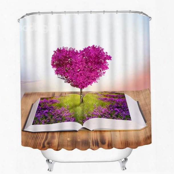 Creative Heart-shaped Pink Tree Sprouting From A Book Print 3d Bathrom Showercurtain