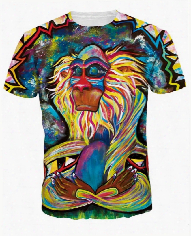 Creative Round Neck Special Orangutan Pattern 3d Painted T-shirt