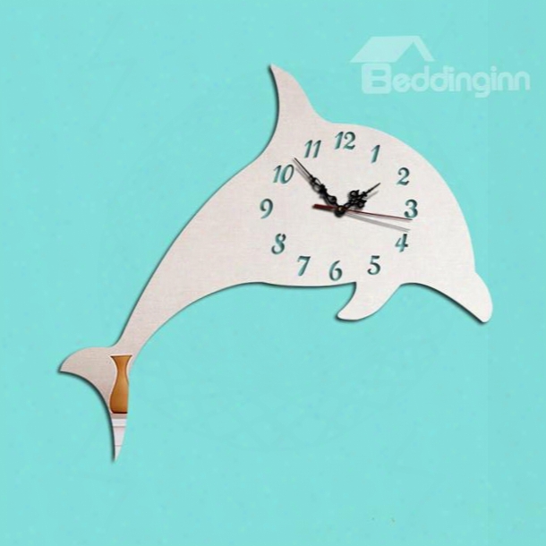 Cute Acrylic 3d Diy Dolphin Pattern Design Room Silent Battery Wall Clock