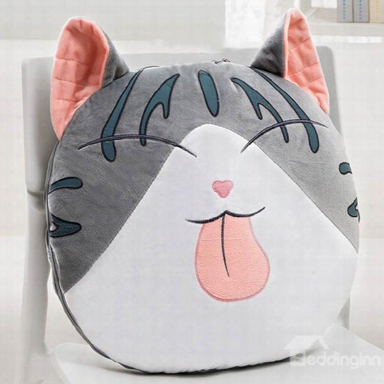 Cute Cartoon Big Face Cat Smiling Pattern Design Three Kinds Of Use Multi-functional Car Pillow