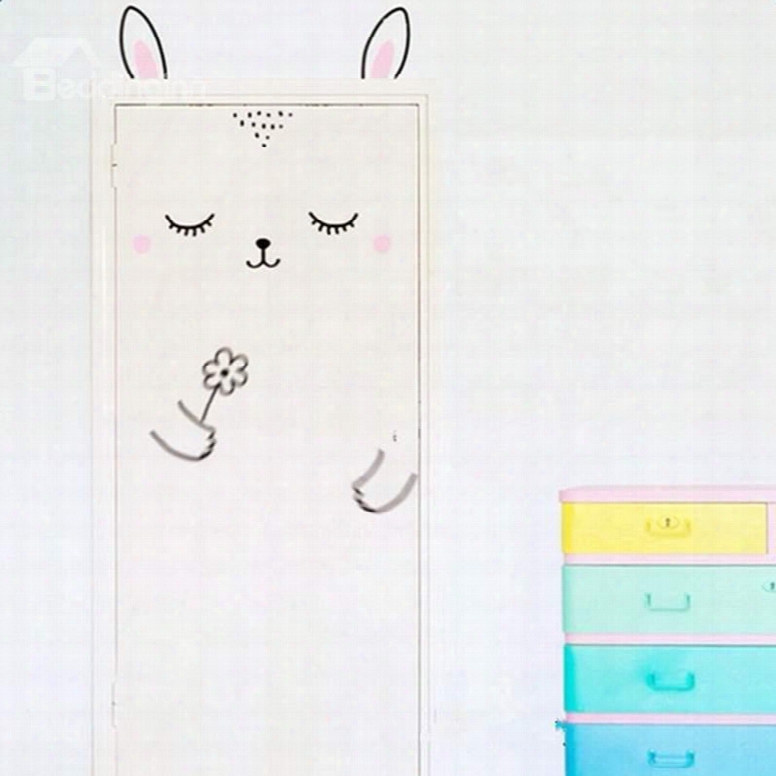 Cute Cartoon Rabbit Design Door Or Wall Decal