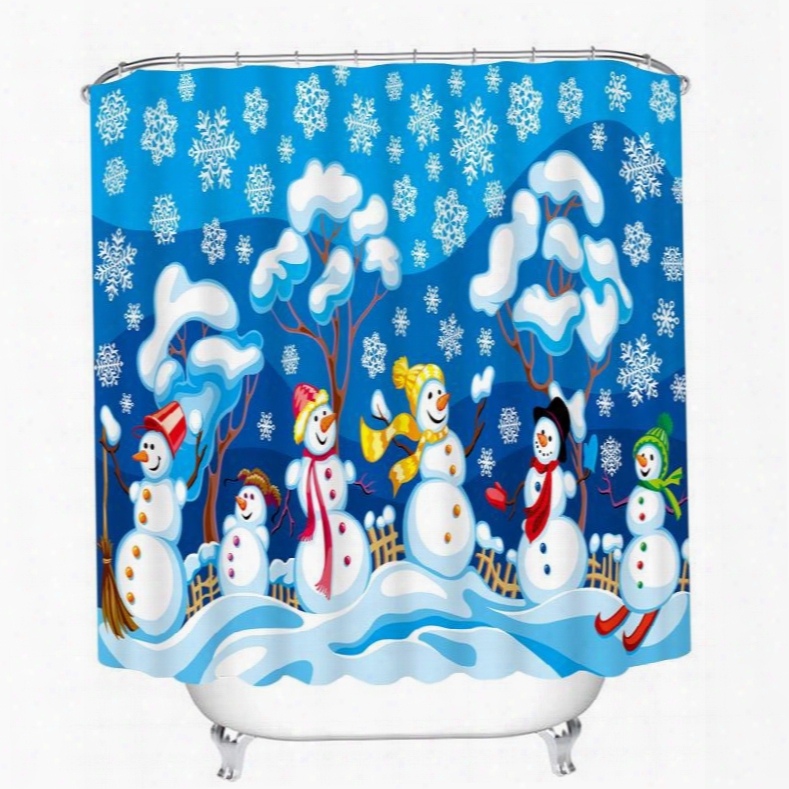 Cute Cartoon Snowmen Playing Printing Christmas The Me Bathroom 3d Shower Curtain