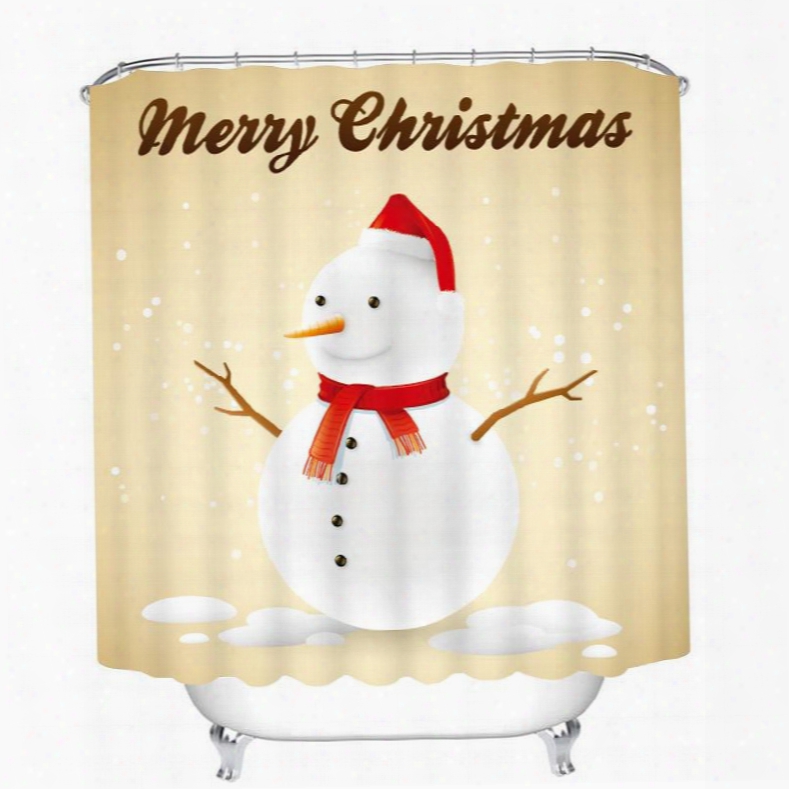Cut Snowman With Red Scarf And Christmas Hat Printing Christmas Theme Bathroom 3d Shower Curtain
