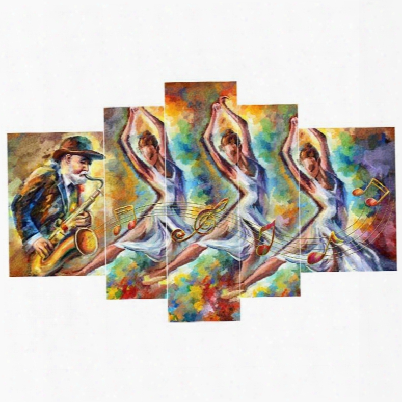 Dancers And Saxophonist Hanging 5-piece Canvas Eco-friendly And Waterproof Non-framed Prints