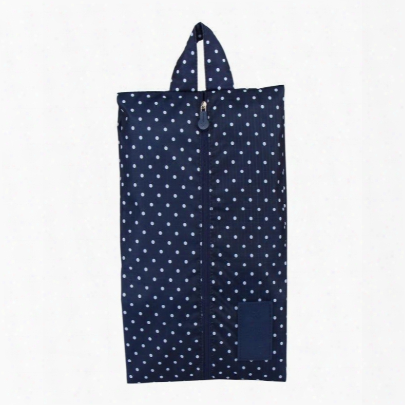 Dark Blue Spots Portable Waterproof Oxford Fabric Travel Shoe Bag With Zipper Closure