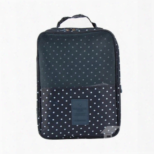 Dark Blue Spots Printing Travel Waterproof Shoe Bag Organizer Storage For 3 Pairs Of Shoes