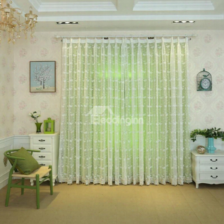 Decoration Modern And Korean Style Milk Sheer And Green Lining Curtain Sets