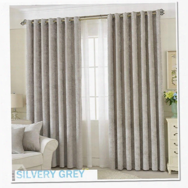 Decoration Polyester Silver Grey Chenille Luxury Style Room Curtain