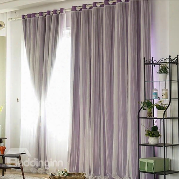 Decorative And Blackout Korean Style Solid Color Sheer And Lining Curtain Sets