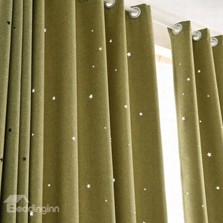 Decorative And Blackout Thick Polyester Hollowing Stars Romantic Style 2 Panels Curtain