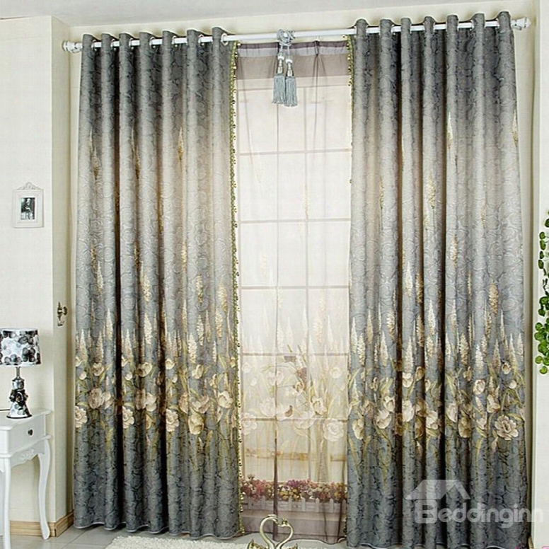 Decorative Polyester Oplyester Printing Plants And Flowers European Style Sheer Curtain