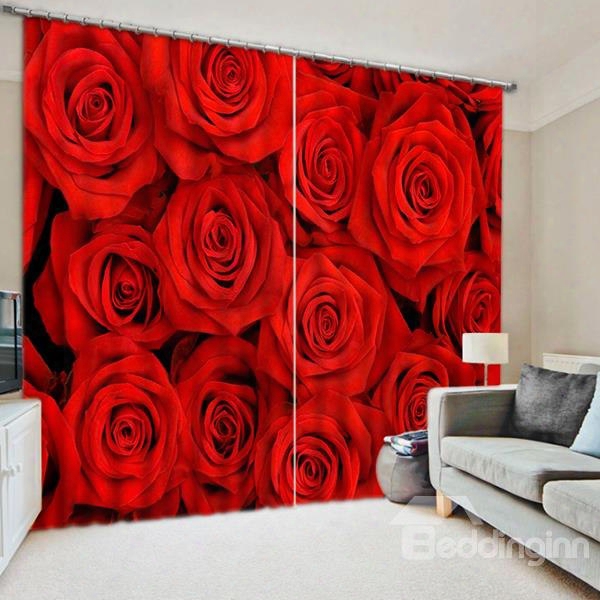 Decorative Romantic Heavy Red Roses Printed 3d Custom Living Room Curtain