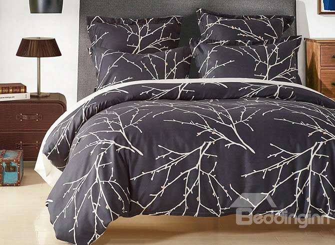 Double Printed Branches Black Polyester 3-piece Bedding Sets/duvet Cover