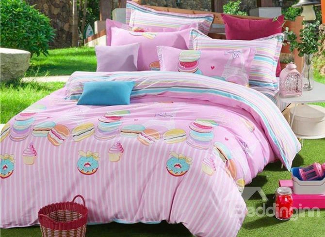 Dreamlike Colorful Macarons Print 4-piece Cotton Duvet Cover Sets