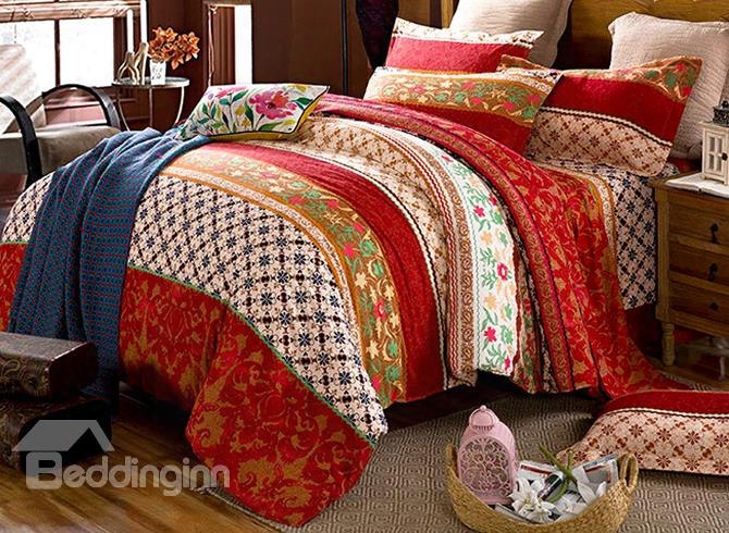 Elegant Bohemia Stripes Print Exotic Style Peached Cotton 4-piece Bedding Sets/duvet Cover
