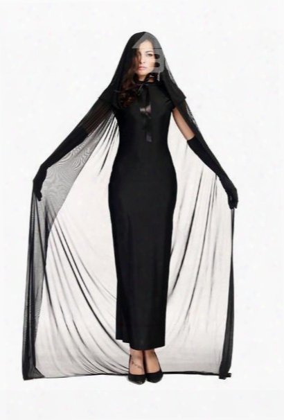 Elegant Special Long Black Skirt With Net Yarn Cloak Witch Cosplay Costumes