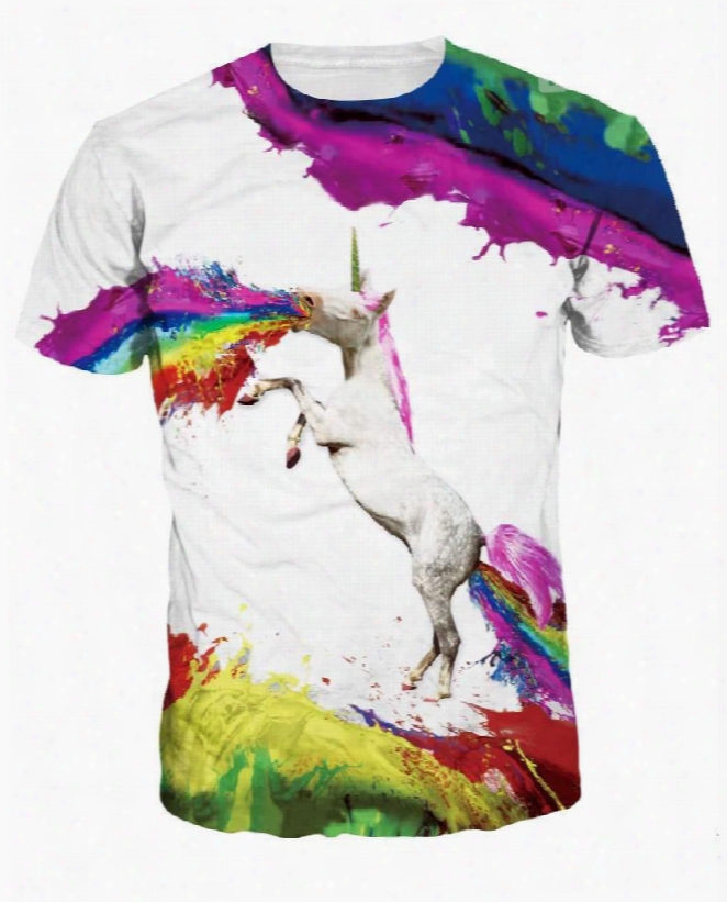 Fashion Round Neck Unicorn Colorful Pattern 3d Painted T-hirt