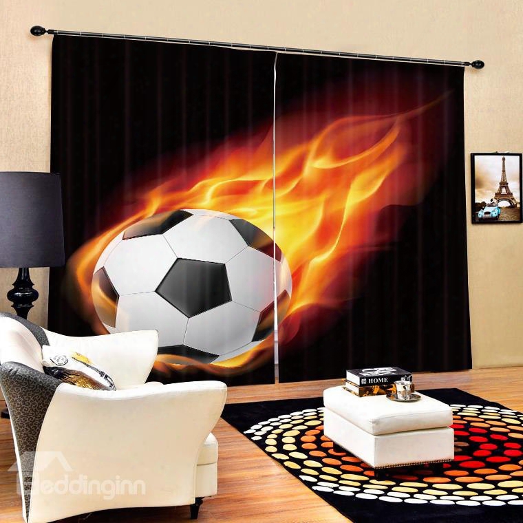 Fire Football Dropping Down Printing 3d Curtain