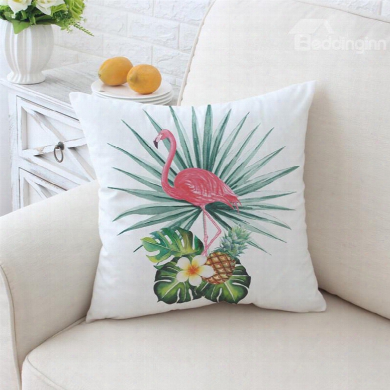 Flamingo And Pineapple Tropical Plants Pattern Plush Throw Pillow