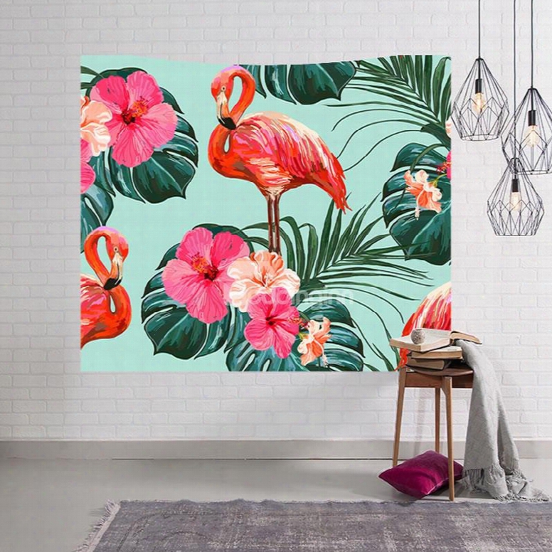 Flamingos And Floral Foliage Design Decorative Hanging Wall Tapestry