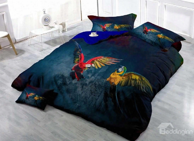 Flying Parrots 3d Printed Cotton 4-piece Bedding Sets/duvet Covers