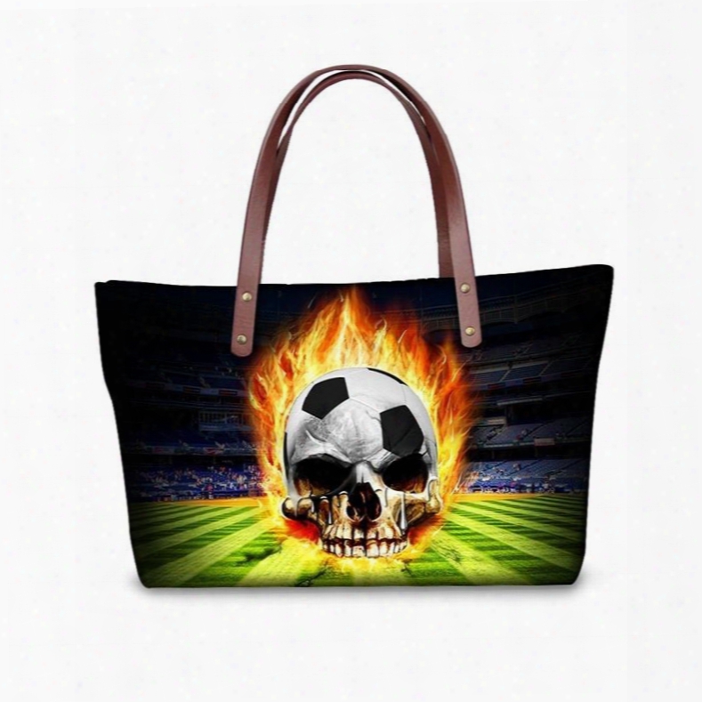 Football Field Skeleton Fire Waterproof Sturdy 3d Printed For Women Girls Shoulder Handbags