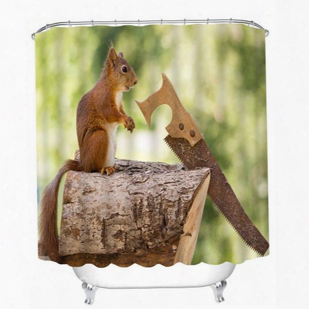 Funny Squirrel Sawing Wood Print 3d Bathroom Shower Curtain