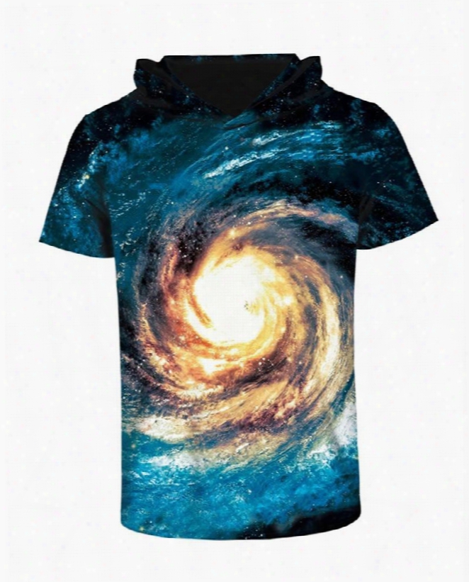 Galaxy Vortex Comfortable Round Neck 3d Short Sleeve For Men Hooded T-shirt