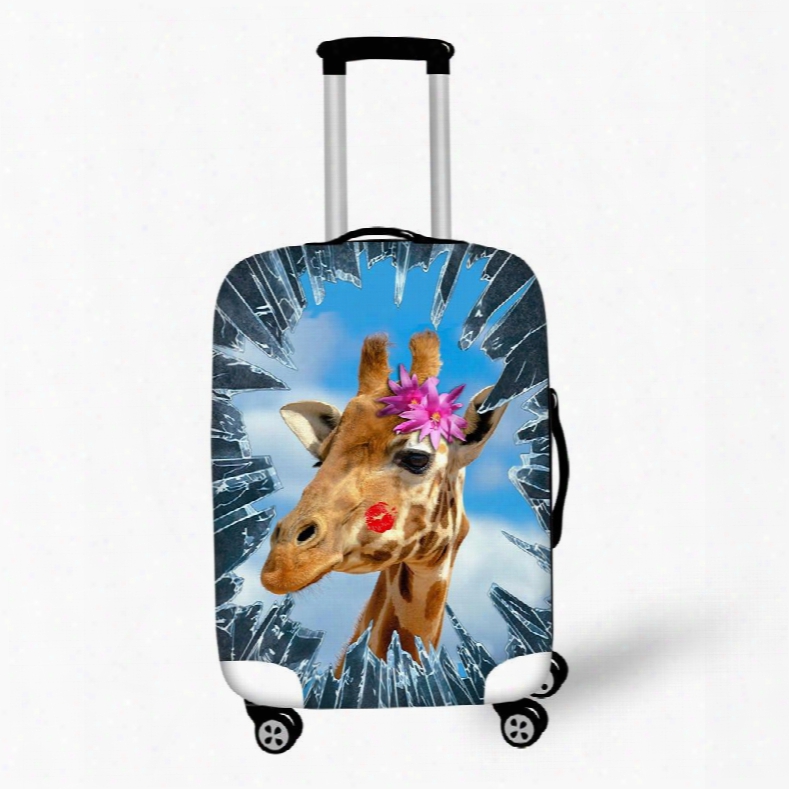 Giraffe Red Lips Flowers Spandex Washable Waterproof 3d Animals Travel Luggage Protective Suitcase Cover