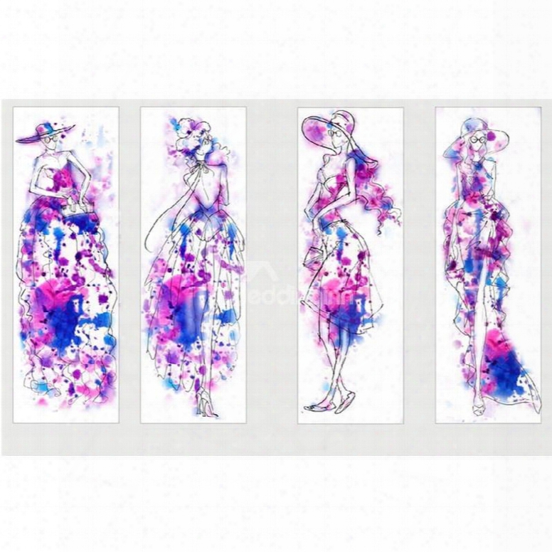 Girls In Dresses Hanging 4-piece Canvas Waterproof And Eco-friendly Non-framed Prints
