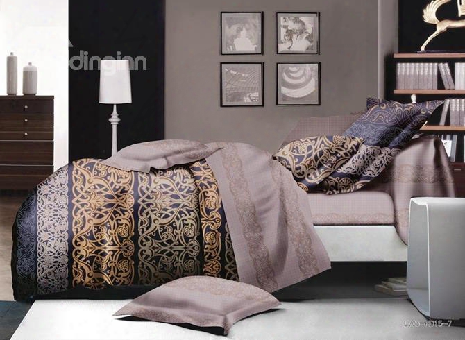 Gorgeous Scroll Print Polyester 4-piece Bedding Sets/duvet Cover