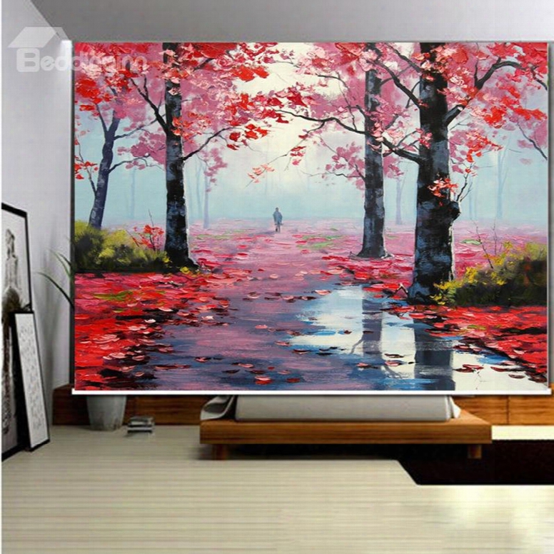 Graceful Path Withh Red Tree 3d Printed Roller Shades