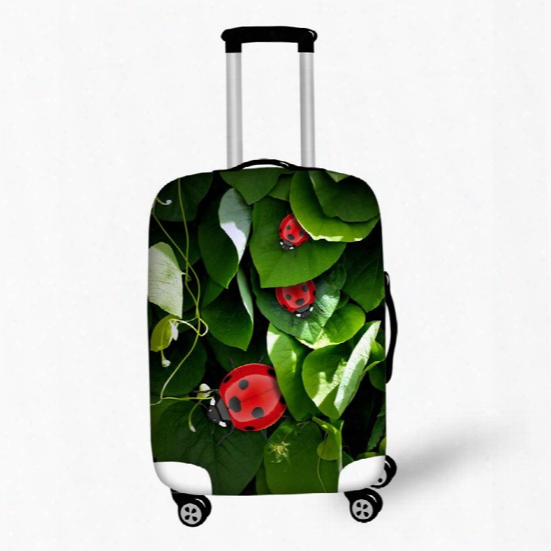 Green Leaves Ladybug Live Natural Washable Spandex 3d Printed Luggage Cover
