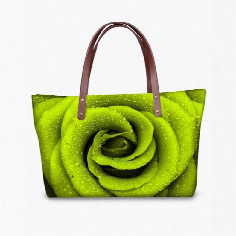 Green Rose Pattern Waterproof Sturdy 3d Printed For Women Girls Shoulder Handbags