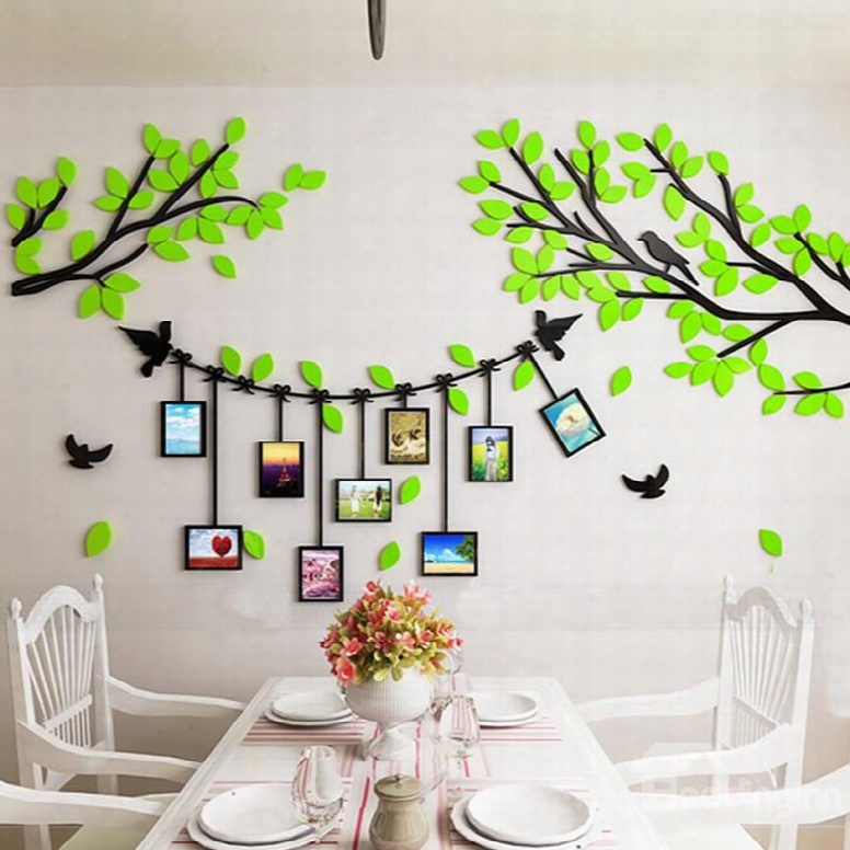 Green Tree And Birds 7 Photo Frames Acrylic Environmental 3d Wall Stickers