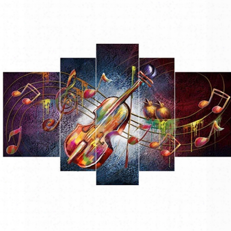 Guitar And  Musical Notes Hanging 5-piece Canvas Eco-friendly And Waterproof Non-framed Prints