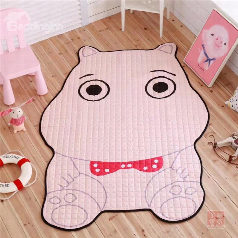 Hippo Shape Polyester Pink Baby Play Floor Mat/crawling Pad