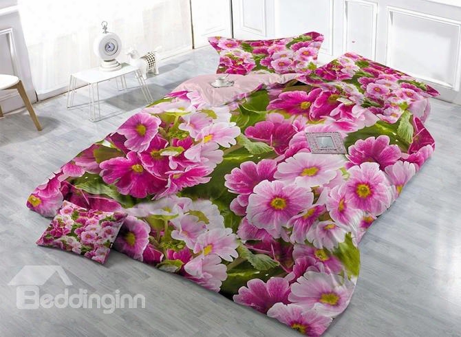 Likable Pink Poppy Print Satin Drill 4-piece Duvet Cover Sets