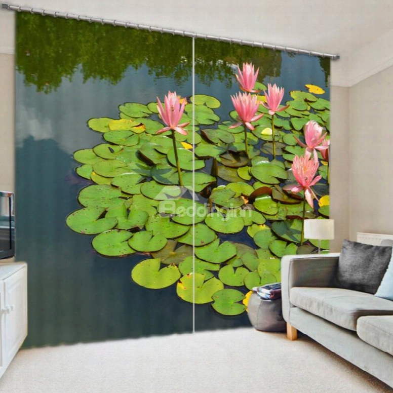 Lilies On The Water 3d Printed Polyester Curtain
