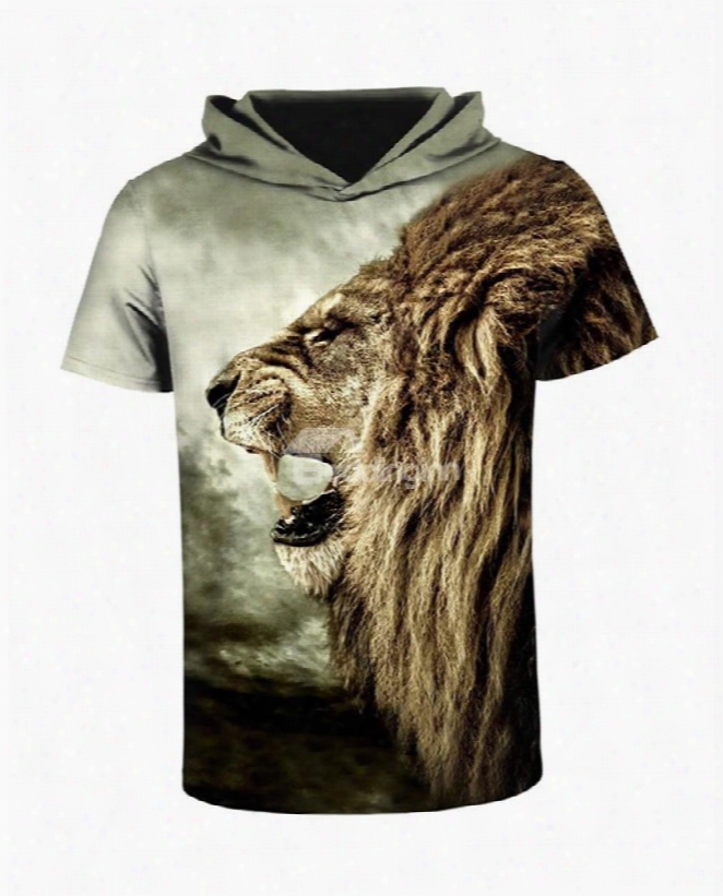 Lion Roar 3d Printed Short Sleeve Side Face For Me N Hooded T-shirt