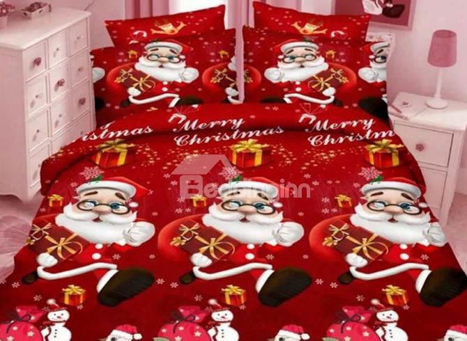 Lovely Christmas 3d Santa Printed 4-piece Polyester Duvet Cover Sets