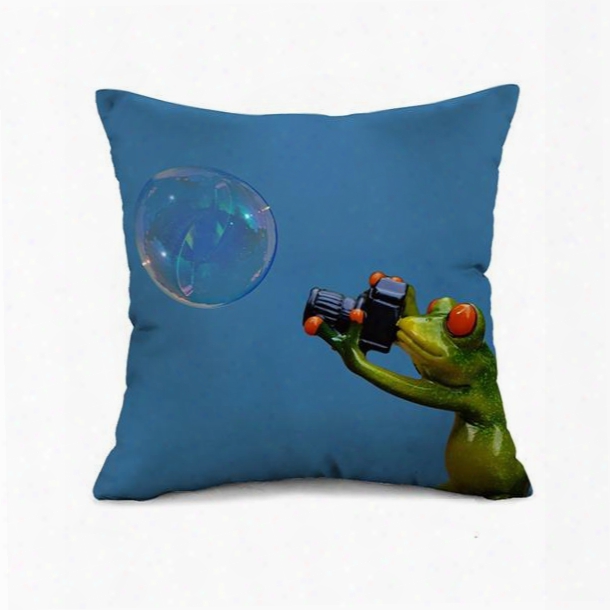 Lovely Frog Photographer Adn Bubble Print Throw Pillow Case