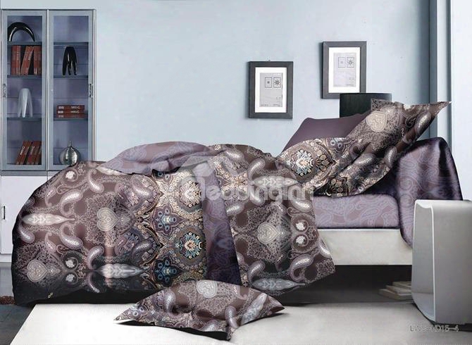 Luxury Paisley Print Polyester 4-piece Duvet Cover Sets