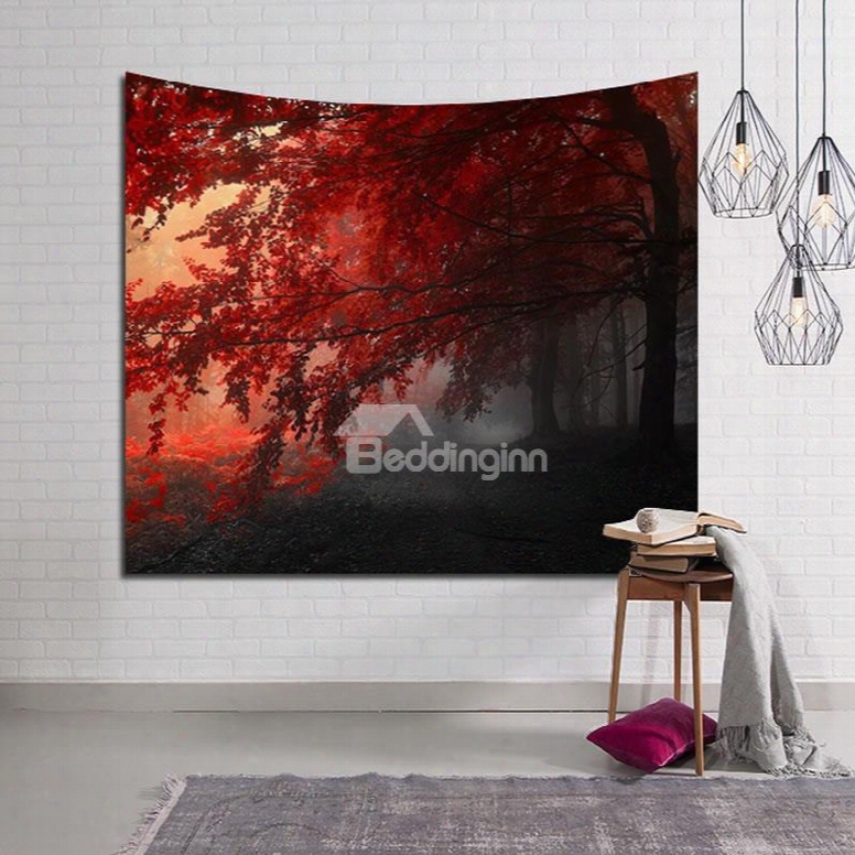 Magical Path And Red Leaves Decoratibe Hanging Wall Tapestry